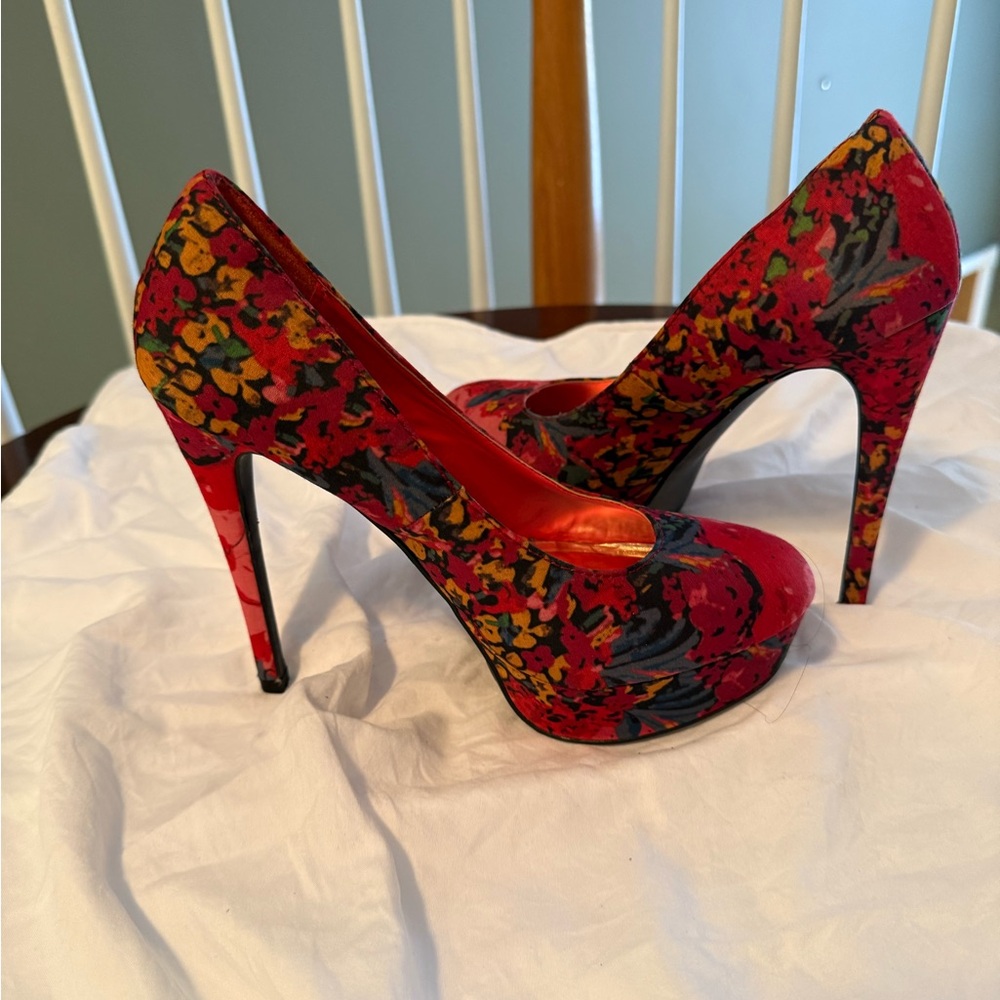 Floral Red High Heels